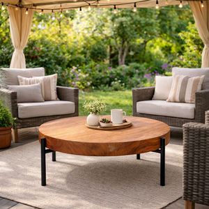 Mesa de Centro Contemporánea de Madera Maciza de Suarwood, Acabado Natural, Patas de Metal Industriales, Mueble Residencial, Estándar de Exportación - Product Image 5