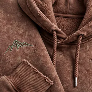 Men's <b>Brown</b> Regular Fit Hooded Sweatshirt Cotton <b>Fleece</b> Digital Printed Mountain Logo Casual Autumn Wear Eco-Friendly Pocket - Product Image 6