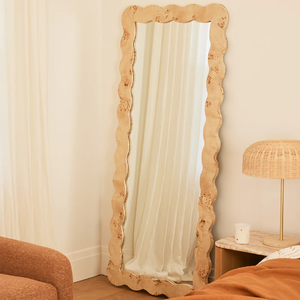 <b>Large</b> rectangular leaning floor <b>mirror</b> set within a classic thick cherry wood frame, available at wholesale prices. - Product Image 3