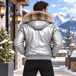 Veste d'hiver à capuche en cuir pour homme, Chaqueta de Cuero Hombre Premium |   Veste en cuir homme luxe |   Veste en cuir pour homme - Product Image 2