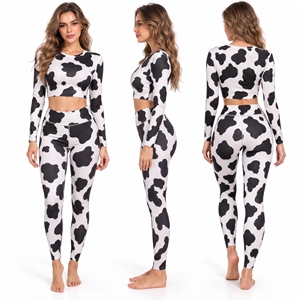 Regal Three LLC Women Cow Print <b>Long</b> <b>Sleeve</b> Crop <b>Top</b> High Waist Leggings 2 Piece Yoga Set Polyester Quick Dry <b>Gym</b> Fitness Set - Product Image 5