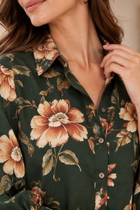 Blusa informal holgada con botones y cuello camisero con estampado floral verde para mujer - Product Image 5