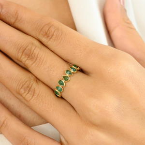 14K Solid Gold Pear Cut Natural Emerald Eternity Band Ring Resizable Wedding Ring - Product Image 4