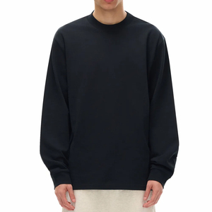 T-shirts à manches longues pour hommes de haute qualité, surdimensionnés, 100% coton, 245g, tricotés, couleur unie, col rond, décontractés, poids lourd - Product Image 1