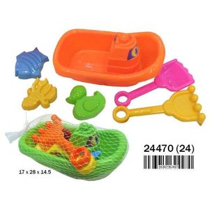 Set di giocattoli da spiaggia con borsa a rete con stampo a forma di barca, pala e anatra, 17x28x14,5 cm, per bambini da 2 a 4 anni, unisex - Product Image 1