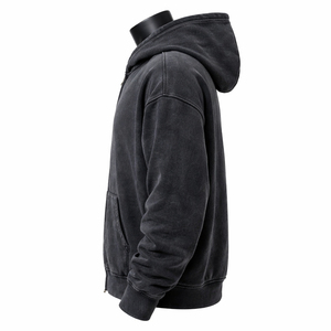 Sweat à capuche zippé pour homme, vintage, délavé, coupe oversize, en molleton épais, effet délavé à l'acide, style streetwear, vierge - Product Image 3