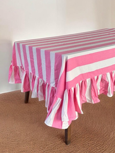 Pink & White Stripe table clothe Indan <b>Tablecloth</b> Stripe Pattern <b>Tablecloth</b> Rectangular Dining Table Cover - Product Image 4