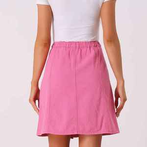 Women's Mini Vintage Plaid Pattern Straight Denim Skirt Stonewashed Simple Casual Style Waist Detail Fashionable <b>Button</b> - Product Image 3