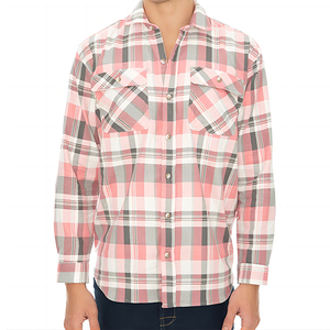 Chemises en flanelle de coton personnalisées à manches longues pour hommes, à carreaux gris rose - Product Image 4