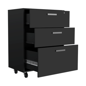 Mobiletto da ufficio a 3 cassetti con finitura Wengue Nero, con ruote, cassetti e carrelli in plastica - Product Image 4