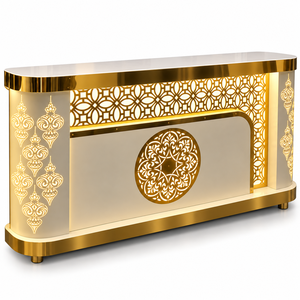 Buffet moderne classique illuminé en or |   Station de restauration décorative Lotus Arch avec dessus en acier inoxydable - Product Image 4