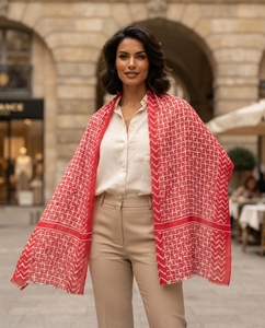 Étoles longues pour femmes en laine mérinos et soie, motif floral, légères, antibactériennes - Product Image 6