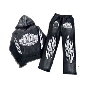Pull en molleton noir à col rond pour homme, 100 % coton, 360 g, anti-rétrécissement, coupe classique, vêtement d'hiver avec poche - Product Image 1