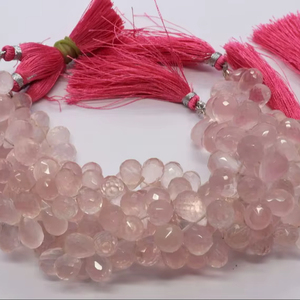 Natural Rose Quartz Faceted Tear Shape Briolette 7x10 Mm Quartz Gemstone <b>Beads</b> 8 Inch Strand Faceted Teardrop Pink Quartz <b>Beads</b> - Product Image 1