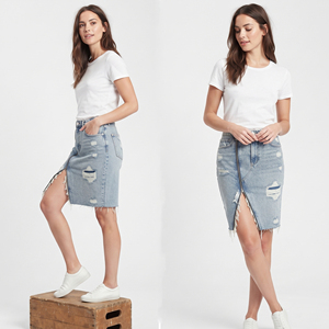 Jupe crayon en jean déchiré taille haute pour femme, longueur genou, décontractée, style streetwear confortable - Product Image 1