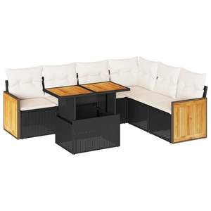 Ensemble de canapés de jardin noir et crème en rotin d'extérieur avec coussins en mousse haute densité, design contemporain, imperméable - Product Image 4