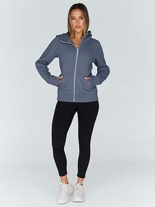 Sweat-shirt à capuche zippé pour femme, coupe classique, couleur unie, en coton et fibre de bambou tricotée, idéal pour l'automne - Product Image 2