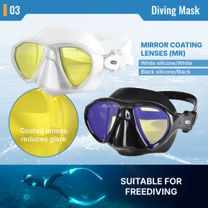 Máscara Profesional de Buceo Libre de Bajo Volumen con Dos Lentes y Revestimiento de Espejo, Gafas de Snorkel, Logotipo Personalizado, OEM, ODM, Venta al por Mayor de Fábrica - Product Image 4