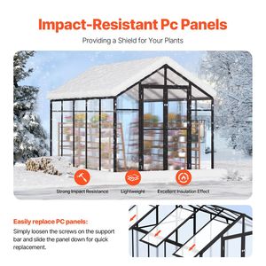 Serre de jardin en polycarbonate de style Alumi Pavilion 8 x 10 pieds avec 2 fenêtres de ventilation et porte à charnières, serre extérieure - Product Image 3