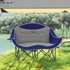 Sedia da Campeggio Blu per Adulti con Design Pieghevole Imbottito, Braccioli Doppi, Portabicchieri e Borsa per il Trasporto per Uso Esterno - Product Image 6