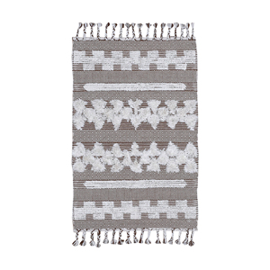 Handwoven Moroccan <b>Boho</b> Flatweave <b>Rug</b>-Low Pile Wool Brown Ivory Diamond Pattern with Fringe - Product Image 3