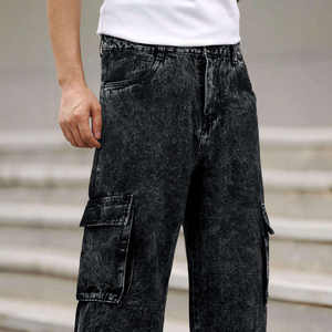 Jean baggy streetwear personnalisé pour homme, coupe large, effet vieilli, délavé à la pierre, en denim de coton clair, style vintage, pour l'hiver - Product Image 3