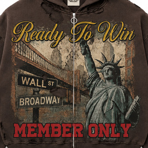 Ready To Win Industries <b>Men's</b> Oversized Hooded Zip-Up Sweatshirt Streetwear Style Brown Printed Design Member <b>Only</b> - Product Image 4