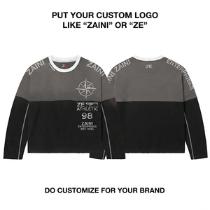360 GSM Premium 100% Cotton Fleece Half Zip Windproof Eco-Friendly <b>Grey</b> Black Panel <b>Sweatshirt</b> Custom Front Embroidery Print - Product Image 1
