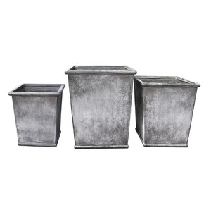 Prix de gros - Ensemble de 3 pots de fleurs en métal galvanisé avec finition naturelle pour plantes d'extérieur - Product Image 3