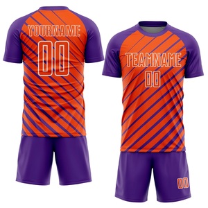 Conjunto de Camiseta de Fútbol a Rayas Naranja y Morado para Hombre, Manga Corta, Cuello Redondo, Secado Rápido, Uniforme de Poliéster para Todas las Temporadas, Ropa Deportiva para Adultos - Product Image 1