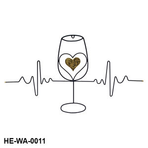 Arte de Pared de Hierro Forjado a Mano con Silueta de Copa de Vino y Motivo de Latido Dorado, Diseño Art Deco Colgante para Regalo de Inauguración de Casa - Product Image 1