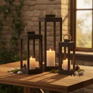 <b>Set</b> Of 3 Customized Handmade Wooden Candle <b>Lantern</b> Candle Holder For Event & Home Decor - Product Image 1