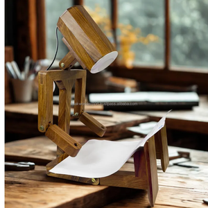 Lámpara de Mesa Creativa con Forma de Robot de Madera Natural, Lámpara de Escritorio de Lectura de Moda para Interiores, Lámpara de Noche Decorativa de Escritorio Moderna Nórdica - Product Image 3