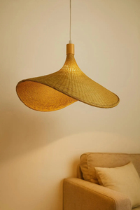 Handwoven Bamboo Pendant <b>Light</b> Wave Hat Shade 40cm Adjustable <b>Drop</b> E27 E26 <b>Ceiling</b> Lamp Natural Rattan Supplier - Product Image 3