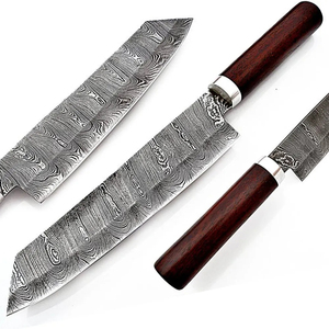 Cuchillo de Chef Personalizado Hecho a Mano por Burraq Ecommerce, Hoja de Acero de Damasco de 7 Pulgadas y 3.0 mm de Grosor, Mango de Madera, Funda de Cuero - Product Image 6