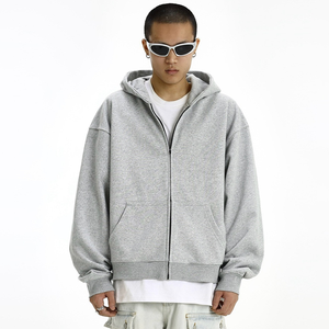 Sweat à capuche zippé en molleton épais pour hommes, de haute qualité, écologique, respirant, personnalisé, coupe ample et courte - Product Image 3