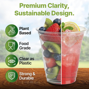 Gobelets compostables transparents de 12 oz, écologiques, modernes, à base de plantes, alternative au plastique, sans BPA, biodégradables, PLA, anti-fuite - Product Image 4
