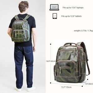 Full Grain <b>Leather</b> <b>Backpack</b> for Men 15.6 Inch <b>Laptop</b> Camping Travel Rucksack - Product Image 4
