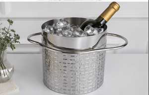 Seau à glace de luxe en acier inoxydable à motif géométrique pour champagne, refroidisseur à vin avec poignées, accessoire de service de table pour bar, argenté - Product Image 2