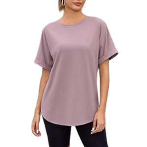 Camisetas de Manga Corta con Cuello Redondo en Rosa Oscuro para Mujer, Moda de Verano, Estilo Casual, Personalizadas con Impresión de Logotipo en Lienzo - Product Image 1