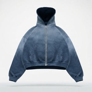 2026 Men's Sun Faded <b>Zip</b>-Up <b>Hoodie</b> 100% Cotton fleece 450gsm oversized Hooded Sweatshirt <b>Pocket</b> Casual Streetwear <b>Hoodie</b> for boy - Product Image 4
