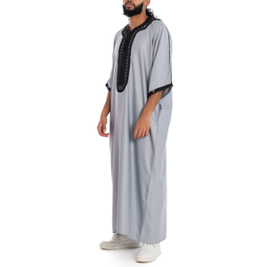 Vente en gros de thobes pour homme, robe musulmane minimaliste gris clair, thobes traditionnelles arabes à manches longues, jubba confortable et modeste, Islami - Product Image 6