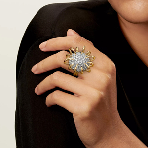 Luxury Yellow <b>Gold</b> <b>Cocktail</b> <b>Ring</b> With Round Brilliant Cut Diamond Flower Design For Women Party Jewelry - Product Image 4