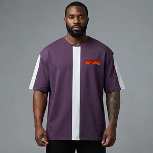 Camiseta de hombre de corte holgado, estilo casual, bicolor, extragrande, 100% algodón, con logo impreso DTF personalizado, estilo hip hop. - Product Image 1