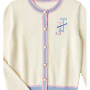 For Winter <b>Cardigan</b> with <b>Pink</b> Blue Trim Knit Sweater 100% Acrylic Elegant Fashion Top Women <b>Girls</b> Casual Daily - Product Image 4