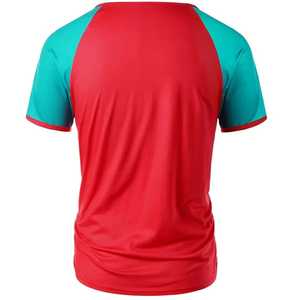T-shirt homme rouge et vert sarcelle à manches raglan, col rond, séchage rapide, coupe ajustée, couleur unie, tricoté, haut tendance pour hommes. - Product Image 2