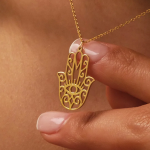 Collier pendentif Main de Fatima en acier inoxydable 304 avec revêtement plaqué or véritable 18 carats 0,03µm-0,05µm - Product Image 3