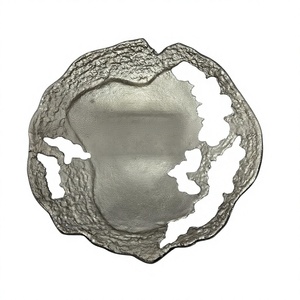 Centro de Mesa Rectangular Decorativo de Aluminio Fundido Hecho a Mano para Bodas y Diwali, con Borde Orgánico y Acabado Plateado Moderno - Product Image 1