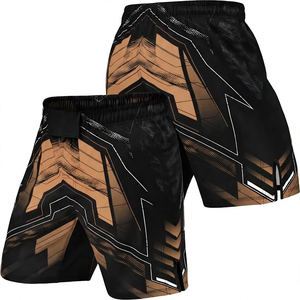 MMA Training Shorts <b>Black</b> Red Geometric Design Breathable Polyester All Seasons <b>Combat</b> Sport Wear - Product Image 3