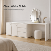 Coiffeuse moderne en verre blanc avec miroir éclairé, design modulaire et rangement à tiroirs pour la maison et la salle de bain